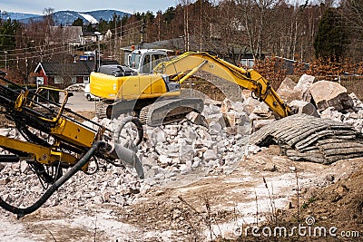 Excavator on construction site Stock Photo