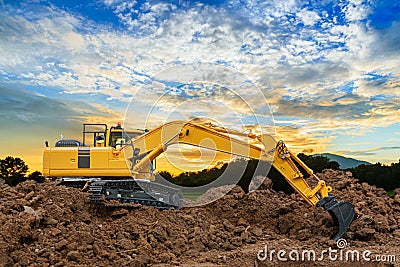Excavator with are digging soil in the construction site. Editorial Stock Photo