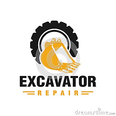 Excavator engine repair logo Stock Photo