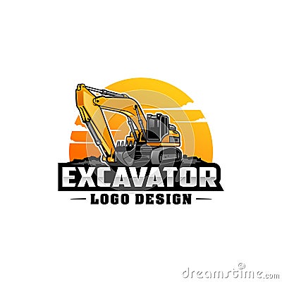 excavator - heavy equipment construction - earth mover logo vector isolated Vector Illustration