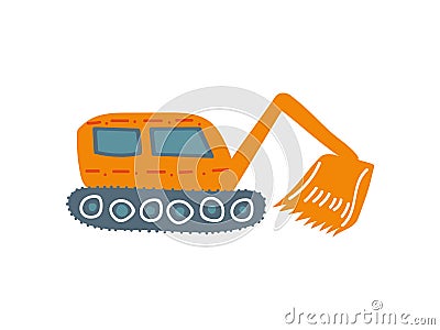 Excavator, Heavy Industrial Construction Machinery, Side View, Cartoon Vector Illustration Vector Illustration