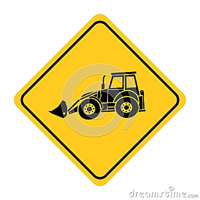 Excavator heavy machinery road sign drawing by illustration Vector Illustration