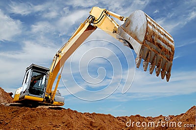 Excavator loader in sandpit Stock Photo