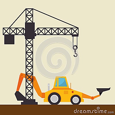 Excavator machine with under construction icon Vector Illustration
