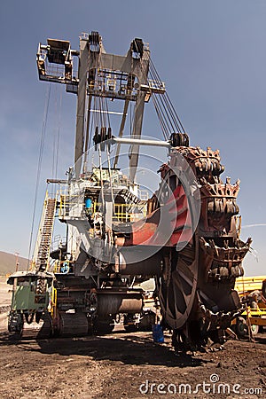 The excavator in opencast Stock Photo