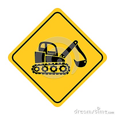 Excavator Road sign Vector Illustration