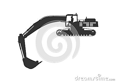 Silhouette of a large modern excavator. Vector Illustration