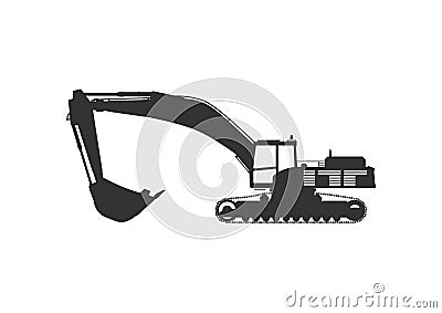Silhouette of a large modern excavator. Vector Illustration