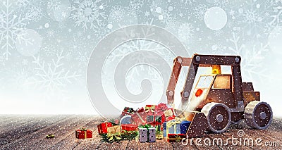 Excavator toy with Christmas presents Stock Photo