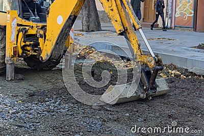 Excavator tractor equipment construction works on a construction site Stock Photo