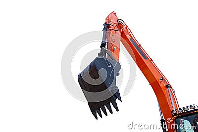 Excavators arm boom bucket truck clean new isolated on white background with clipping path Stock Photo