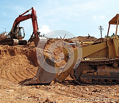 Excavators on Construction Site Stock Photo