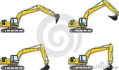 Excavators. Heavy construction machines. Vector Illustration