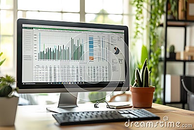 Excel project dashboard concept on all in one, Generated AI Stock Photo