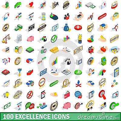 100 excellence icons set, isometric 3d style Vector Illustration