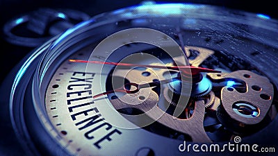 Excellence on Pocket Watch Face. Time Concept. Stock Photo