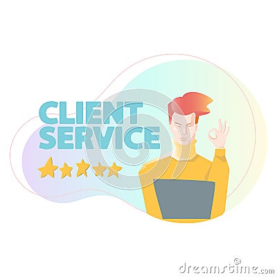 Vector sticker support team helping business to solve client-oreinted problems through phone and email tickets in flat graphic des Vector Illustration