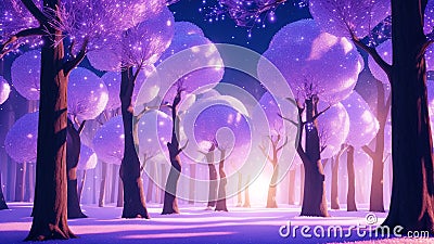 An Excellent Illustration Of A Purple Forest With A Bright Light AI Generative Stock Photo