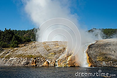 Excelsior Geyser runoff into the Firehole River Stock Photo