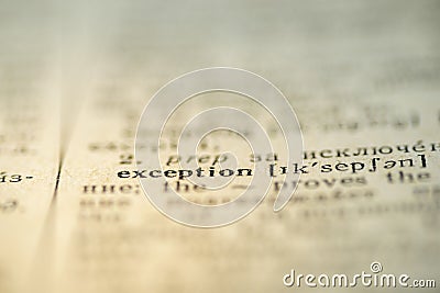 exception word dictionary Stock Photo