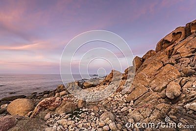 Exceptional rock formation and sunset at Capo Comino, Siniscola, Nuoro Province, Sardinia, Italy Stock Photo