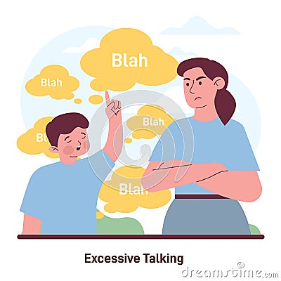 Excessive talking as a ADHD symptom. Attention deficit hyperactivity Vector Illustration