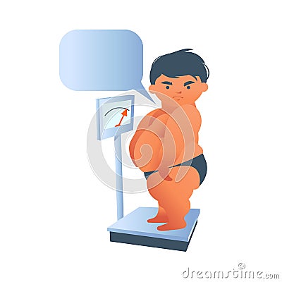 Excessive Weight Causes Inactivity Among Children. The boy on the scales Cartoon Illustration