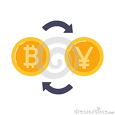 Exchange bitcoin for Chinese yuan. Blockchain technologies, bitcoins, altcoins, finance, digital money market Vector Illustration