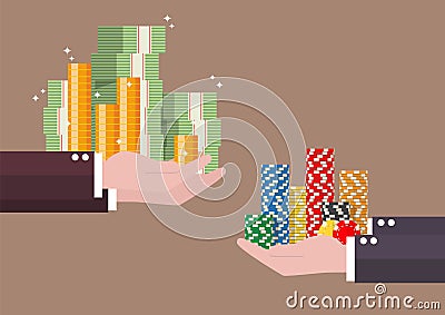 Exchange of cash money and casino chips Vector Illustration