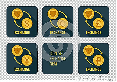 Exchange of cryptocurrency NEM icons on a dark background Stock Photo