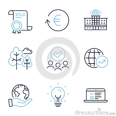 Exchange currency, Energy and Hospital building icons set. Web lectures, World statistics and Tree signs. Vector Vector Illustration