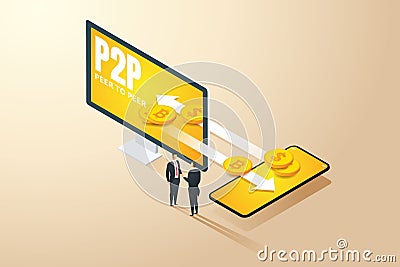 Exchange digital money. P2P, peer to peer Vector Illustration
