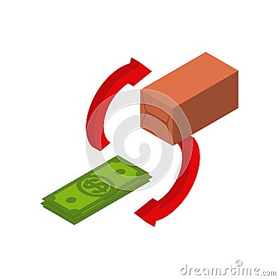 Exchange goods for money. Dollar and commodity. Financial relations. Buy and sell. Vector Illustration