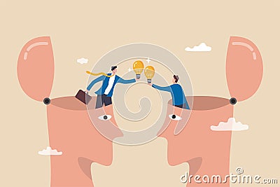 Exchange idea from brainstorm to get new solution to solve problem, sharing knowledge, creativity and innovation concept, Vector Illustration