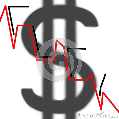 Exchange rate drop curve of the dollar, the word fuck Stock Photo