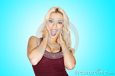 Excited Amazed Blonde Woman Stock Photo