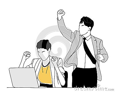 Excited business man and woman celebrating success Vector Illustration