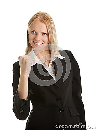 Excited businesswoman celebrating success Stock Photo