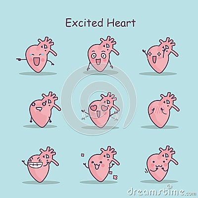 Excited cartoon heart set Vector Illustration