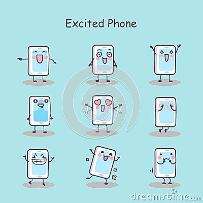 Excited cartoon smart phone Vector Illustration