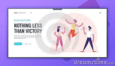 Excited Characters Having Fun Website Landing Page. Happy Friends Positive Emotions Expression Gesturing Ok Sign Vector Illustration