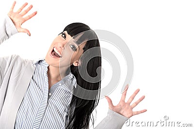 Excited Cheerful Joyful Pleased Happy Woman Smiling Stock Photo