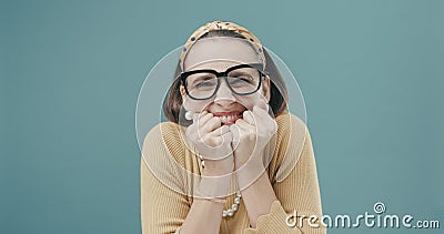 Excited cheerful woman retro style Stock Photo