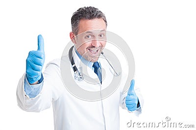 Excited doctor or medic showing double like gesture Stock Photo