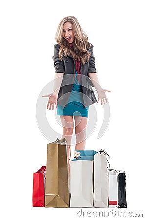 Excited and enthusiastic shopping female Stock Photo
