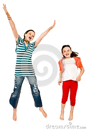 Excited girls jumping Stock Photo