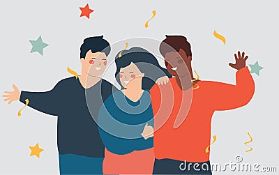 Excited happy friends celebrating an event. Set of young people celebrating win or goal achievement. Vector Illustration