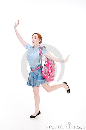 Excited High school teen schoolgirl or college student with back Stock Photo