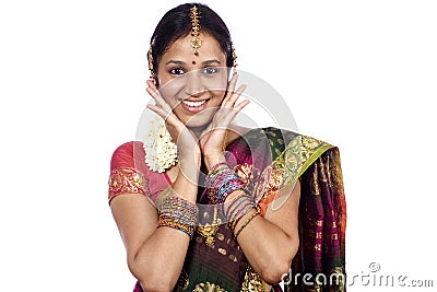 Excited Indian woman Stock Photo