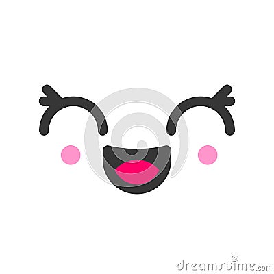 Excited kawaii cute emotion face, emoticon vector icon Vector Illustration